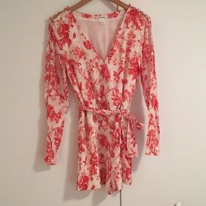 Red toile long sleeve romper